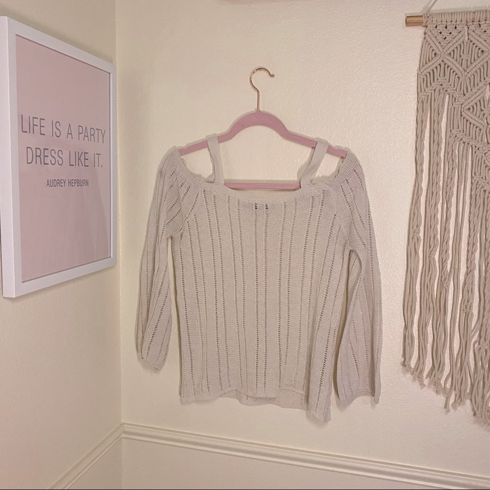 Cold shoulder cream sweater